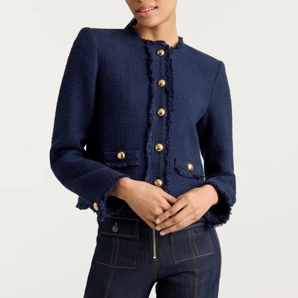 BEST NWT Cinq a Sept 5a7 Christie Jacket - Navy Blue Tweed Cocktail Party - Picture 2 of 13